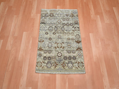 Beige 2'0" x 3'0" Khotan and Samarkand Hand knotted Wool Rug - Sku: O075926