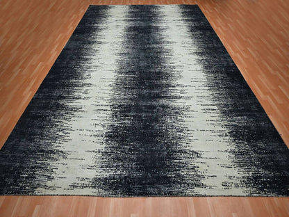 Black 11'9" x 15'0" Modern and Contemporary Hand knotted Wool Rug - Sku: O075927