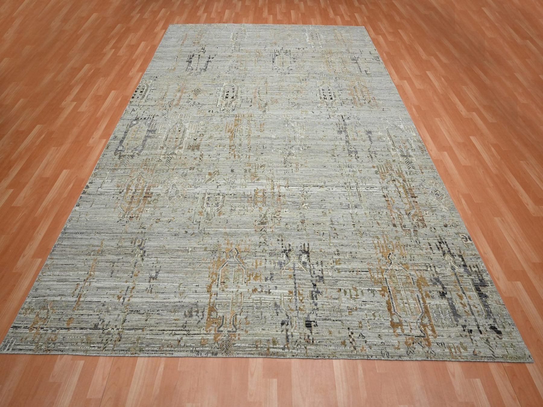 Beige 8'11" x 11'11" Modern and Contemporary Hand knotted Wool Rug - Sku: O075928
