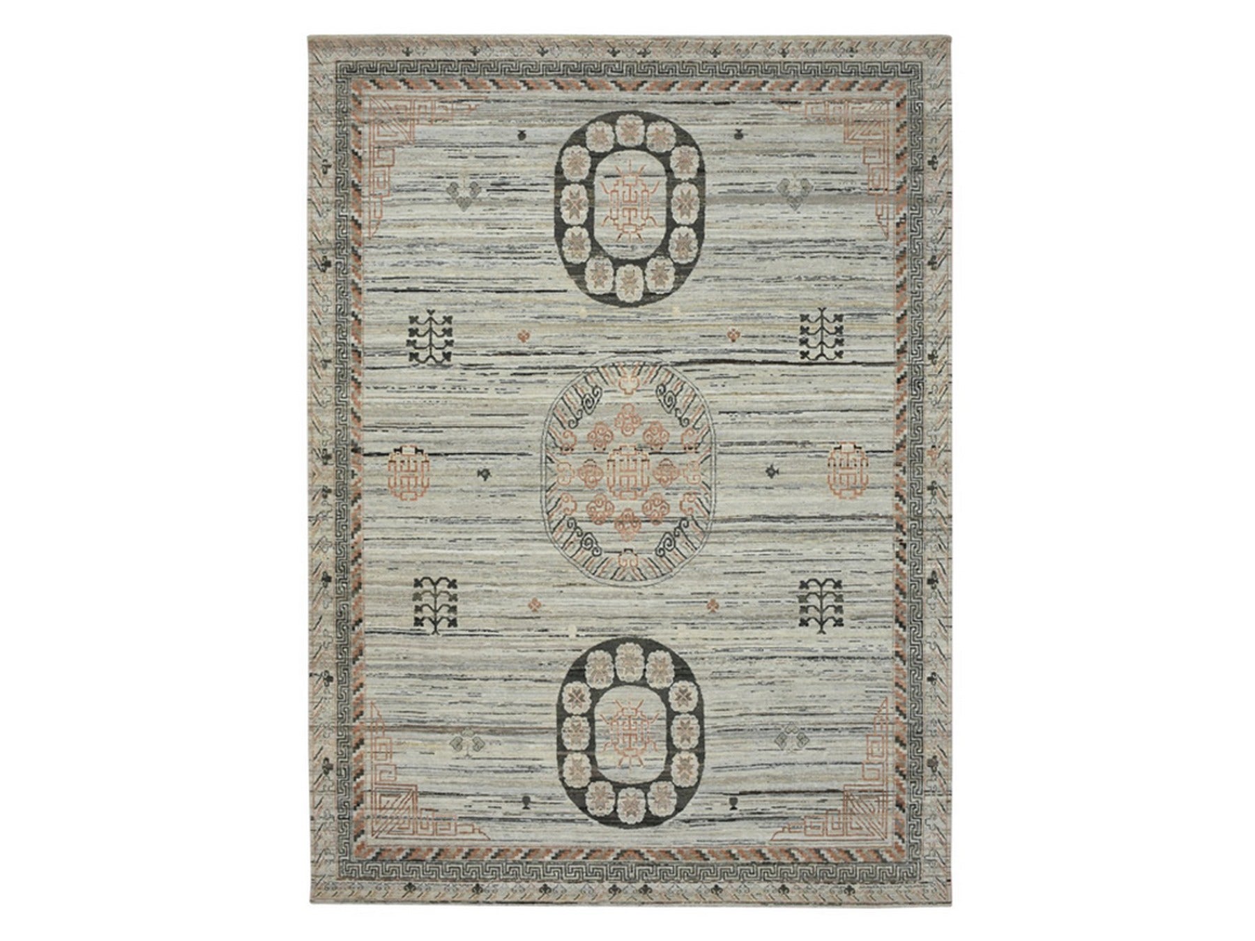 Khotan Khotan hand-knotted silk rug in Gray, 8'11" x 12'4" — SKU O075931
