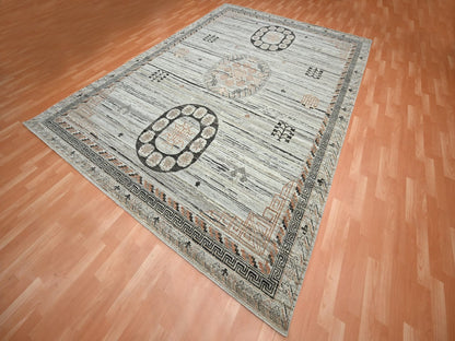 Grey 8'11" x 12'4" Khotan and Samarkand Hand knotted Silk Rug - Sku: O075931