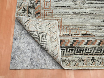 Grey 8'11" x 12'4" Khotan and Samarkand Hand knotted Silk Rug - Sku: O075931
