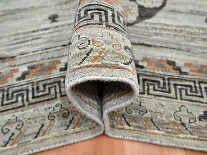 Grey 8'11" x 12'4" Khotan and Samarkand Hand knotted Silk Rug - Sku: O075931