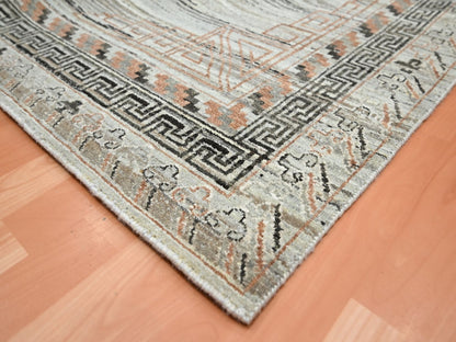 Grey 8'11" x 12'4" Khotan and Samarkand Hand knotted Silk Rug - Sku: O075931