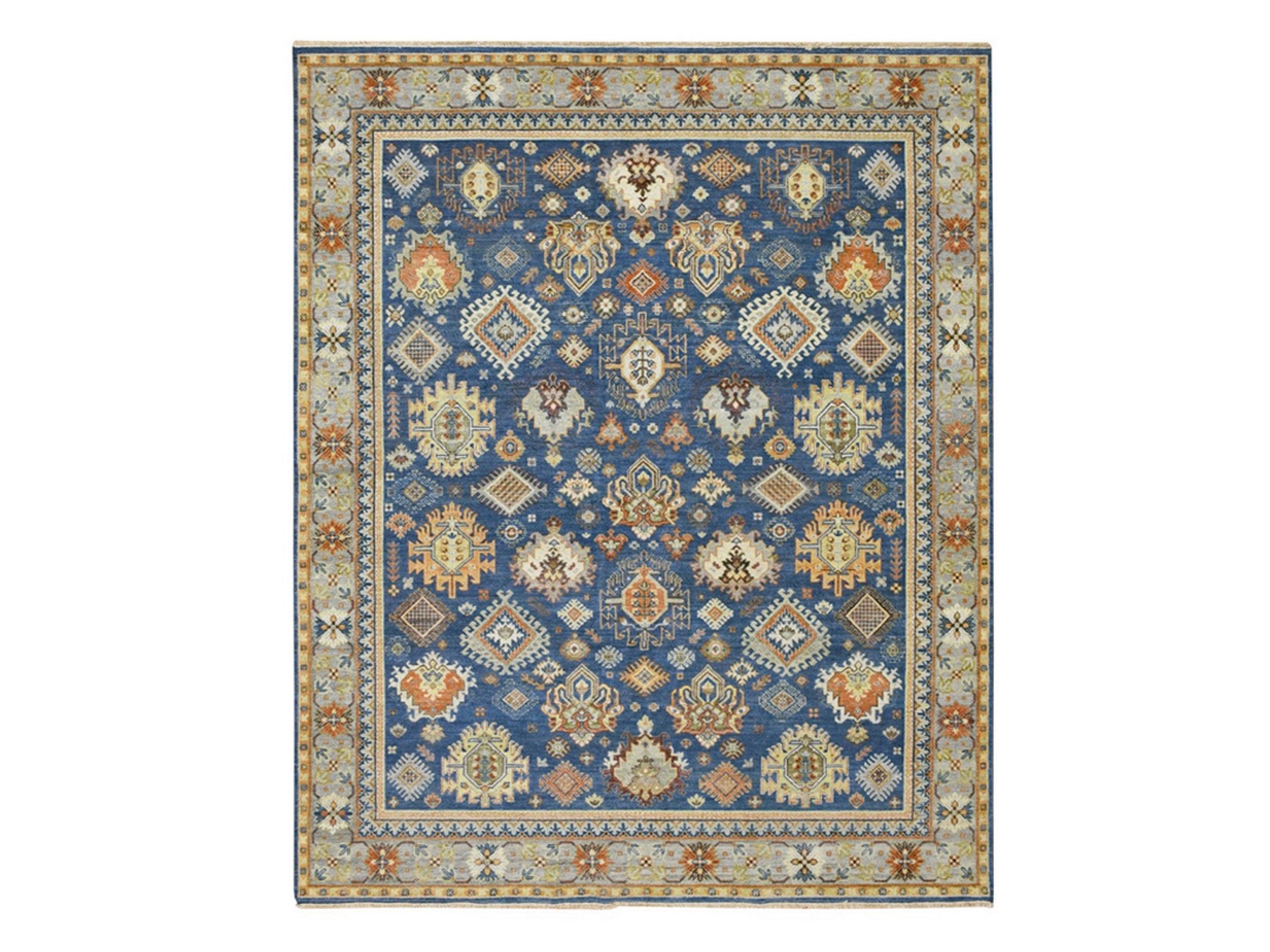 Blue 7'11" x 9'9" Tribal & Geometric Hand knotted Wool Rug - Sku: O075932