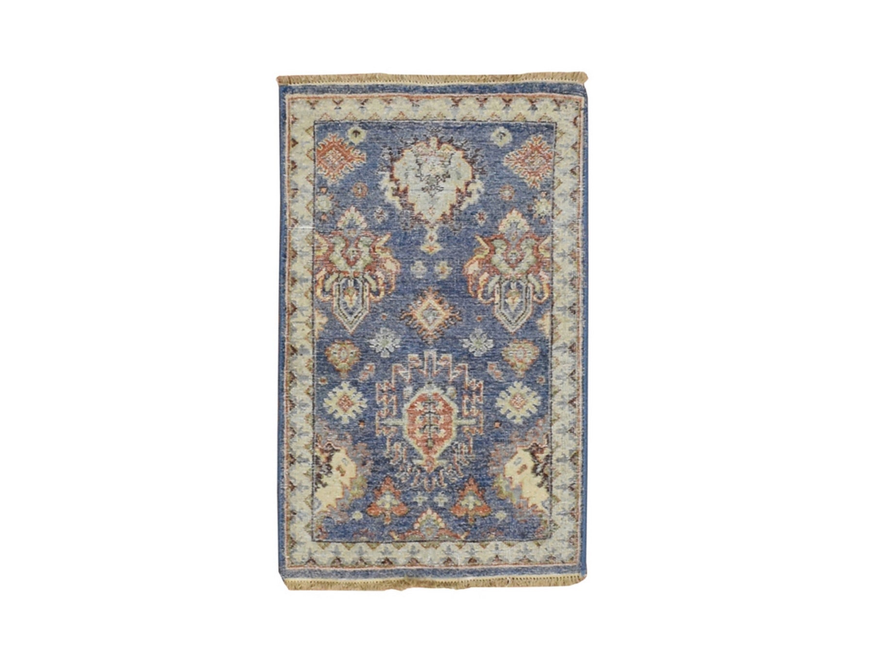 Blue 1'11" x 3'2" Tribal & Geometric Hand knotted Wool Rug - Sku: O075940