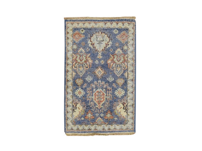 Blue 1'11" x 3'2" Tribal & Geometric Hand knotted Wool Rug - Sku: O075940