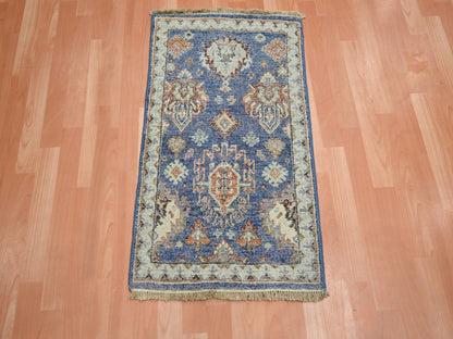 Blue 1'11" x 3'2" Tribal & Geometric Hand knotted Wool Rug - Sku: O075940