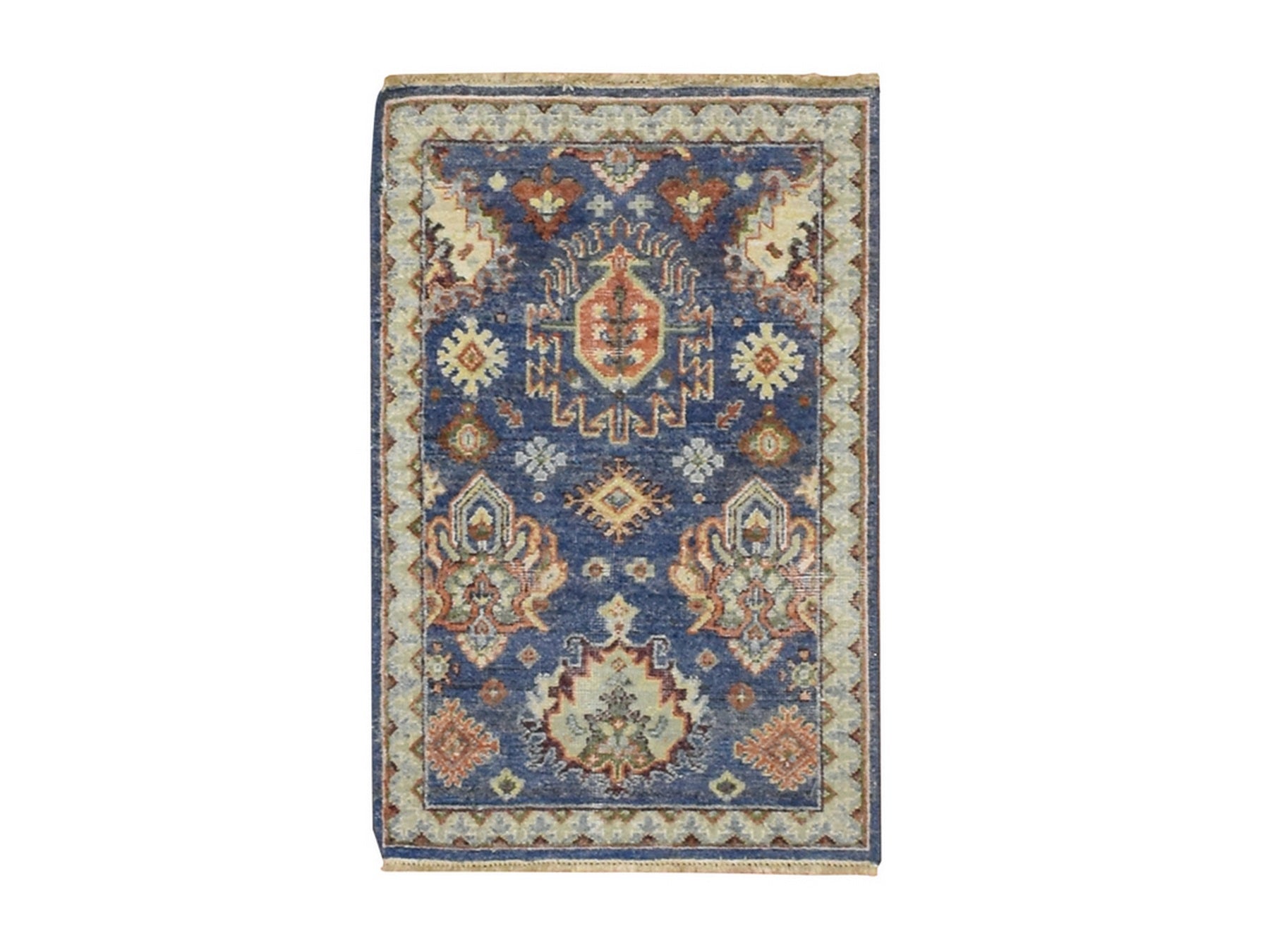 Blue 1'11" x 2'11" Tribal & Geometric Hand knotted Wool Rug - Sku: O075941