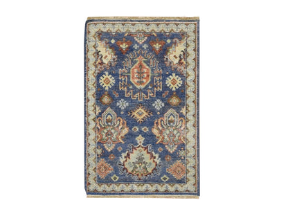 Blue 1'11" x 2'11" Tribal & Geometric Hand knotted Wool Rug - Sku: O075941