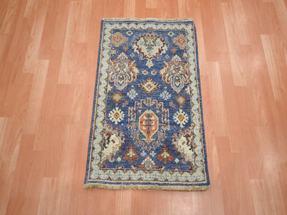 Blue 1'11" x 2'11" Tribal & Geometric Hand knotted Wool Rug - Sku: O075941