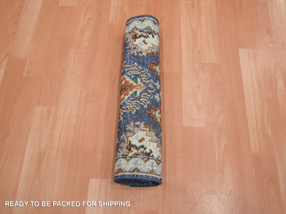 Blue 1'11" x 2'11" Tribal & Geometric Hand knotted Wool Rug - Sku: O075941