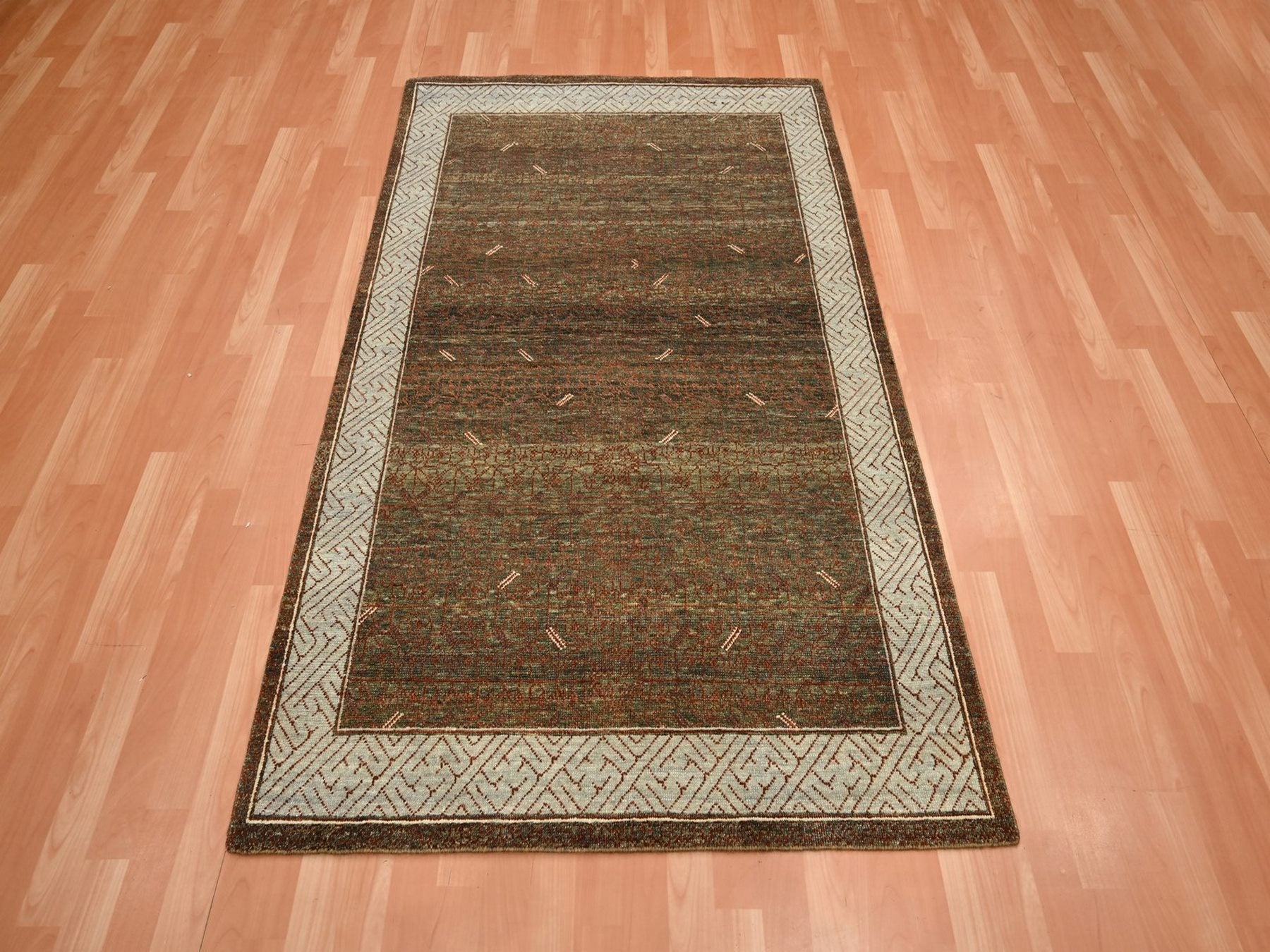 Brown 4'0" x 6'3" Khotan and Samarkand Hand knotted Wool Rug - Sku: O075942