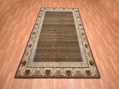 Brown 6'0" x 9'1" Khotan and Samarkand Hand knotted Wool Rug - Sku: O075943