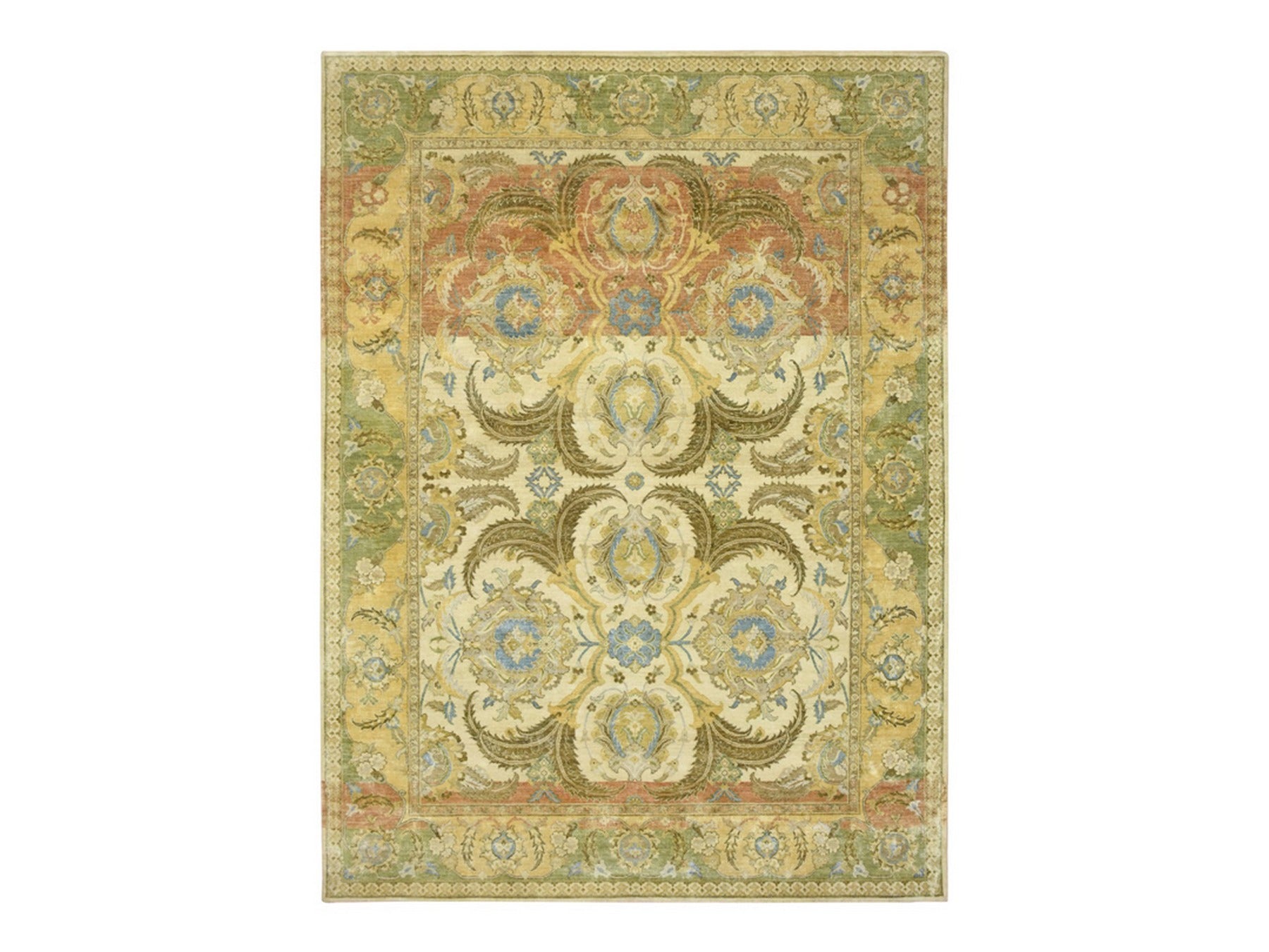 Fine Oriental hand-knotted silk rug in Yellow & Gold, 9' x 12'3" — SKU O075944