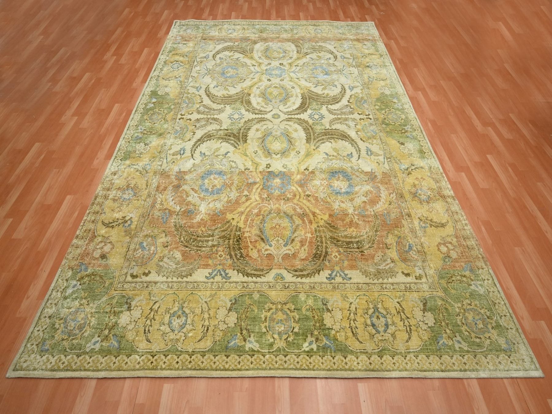 Fine Oriental hand-knotted silk rug in Yellow & Gold, 9' x 12'3" — SKU O075944 (view 2)