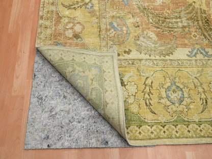 Fine Oriental hand-knotted silk rug in Yellow & Gold, 9' x 12'3" — SKU O075944 (view 4)