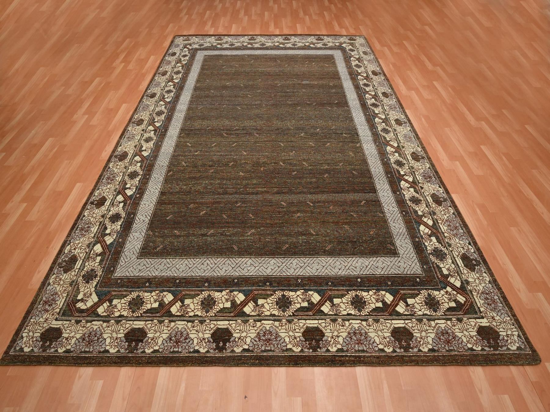Brown 9'0" x 12'2" Khotan and Samarkand Hand knotted Wool Rug - Sku: O075945