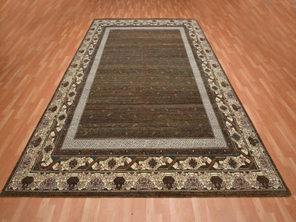 Brown 9'0" x 12'2" Khotan and Samarkand Hand knotted Wool Rug - Sku: O075945