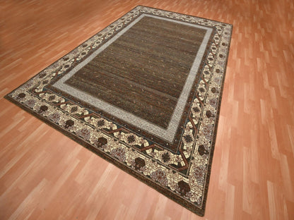 Brown 9'0" x 12'2" Khotan and Samarkand Hand knotted Wool Rug - Sku: O075945