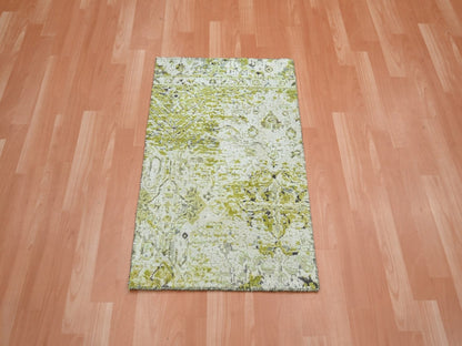 Oushak Oushak hand-knotted silk rug in Green, 2' x 3', SKU O075949 (view 2)