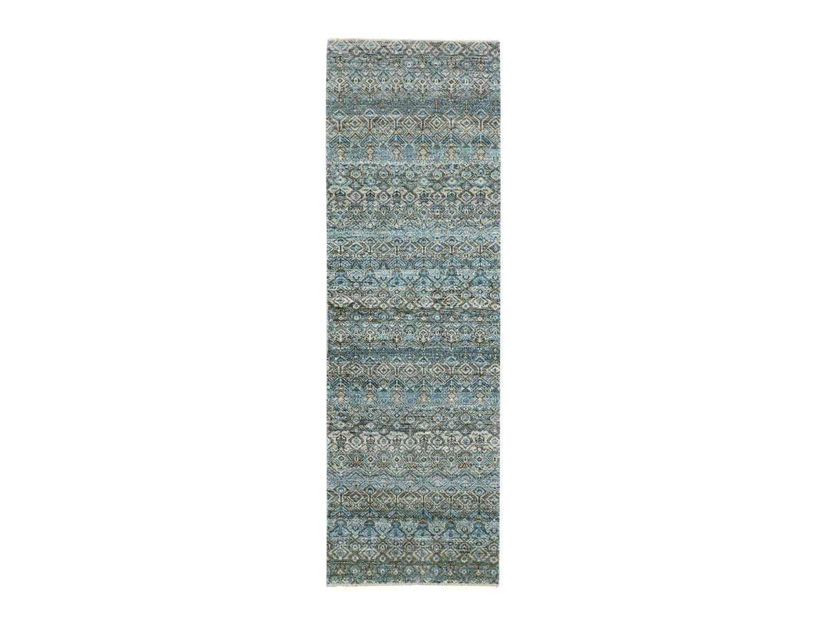 Modern / Contemporary hand-knotted wool runner in Blue, 2'6" x 8'0", SKU O076008