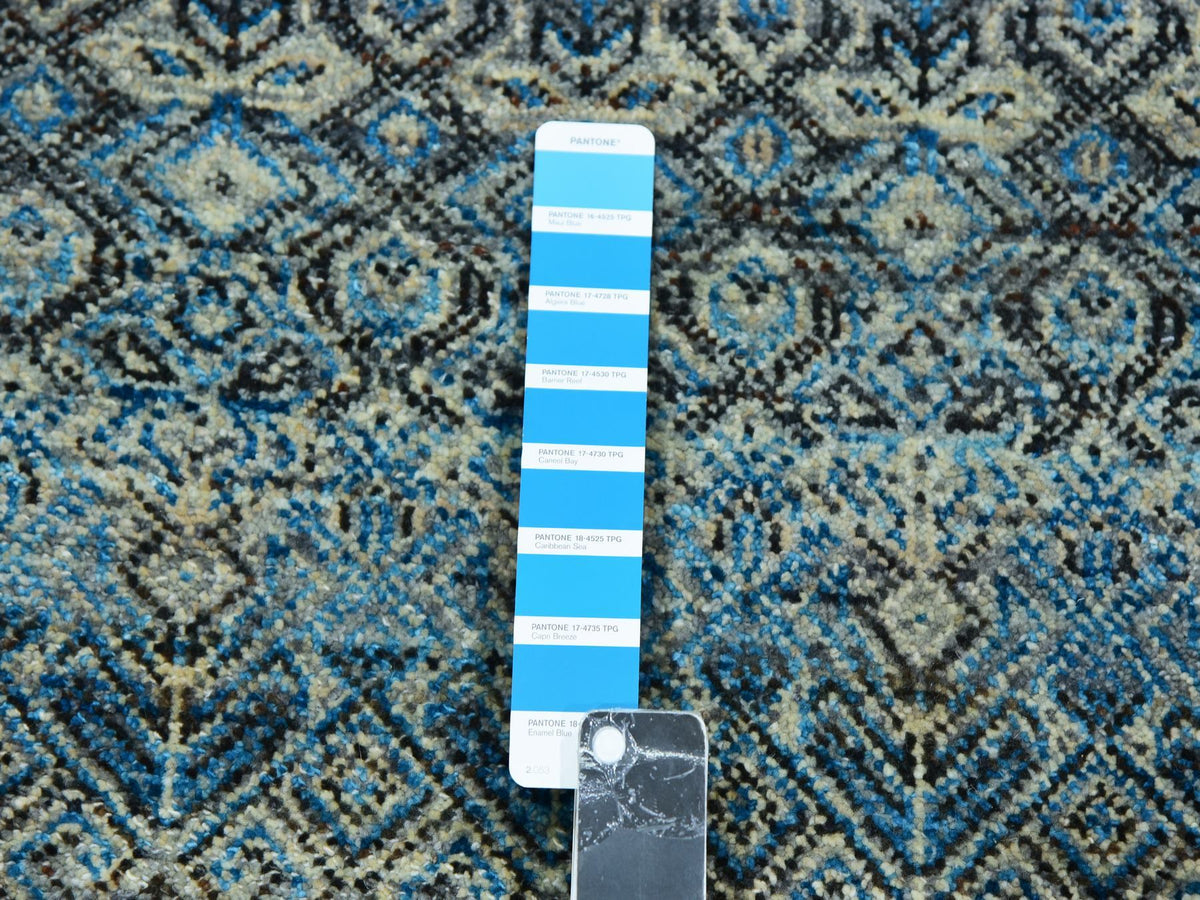 Modern / Contemporary hand-knotted wool runner in Blue, 2'6" x 8'0", SKU O076008