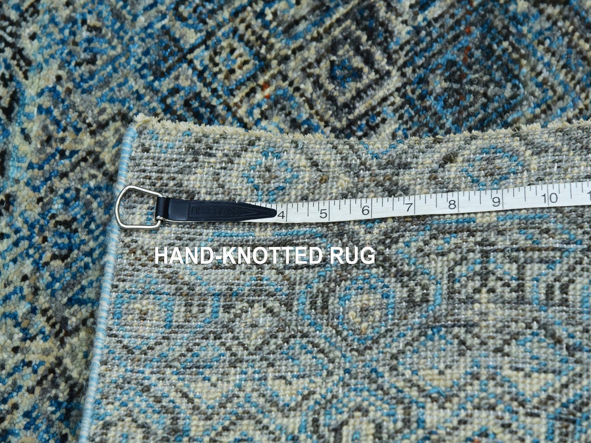 Modern / Contemporary hand-knotted wool runner in Blue, 2'6" x 8'0", SKU O076008