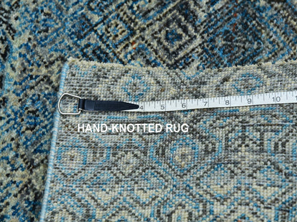 Modern / Contemporary hand-knotted wool runner in Blue, 2'6" x 8'0", SKU O076008