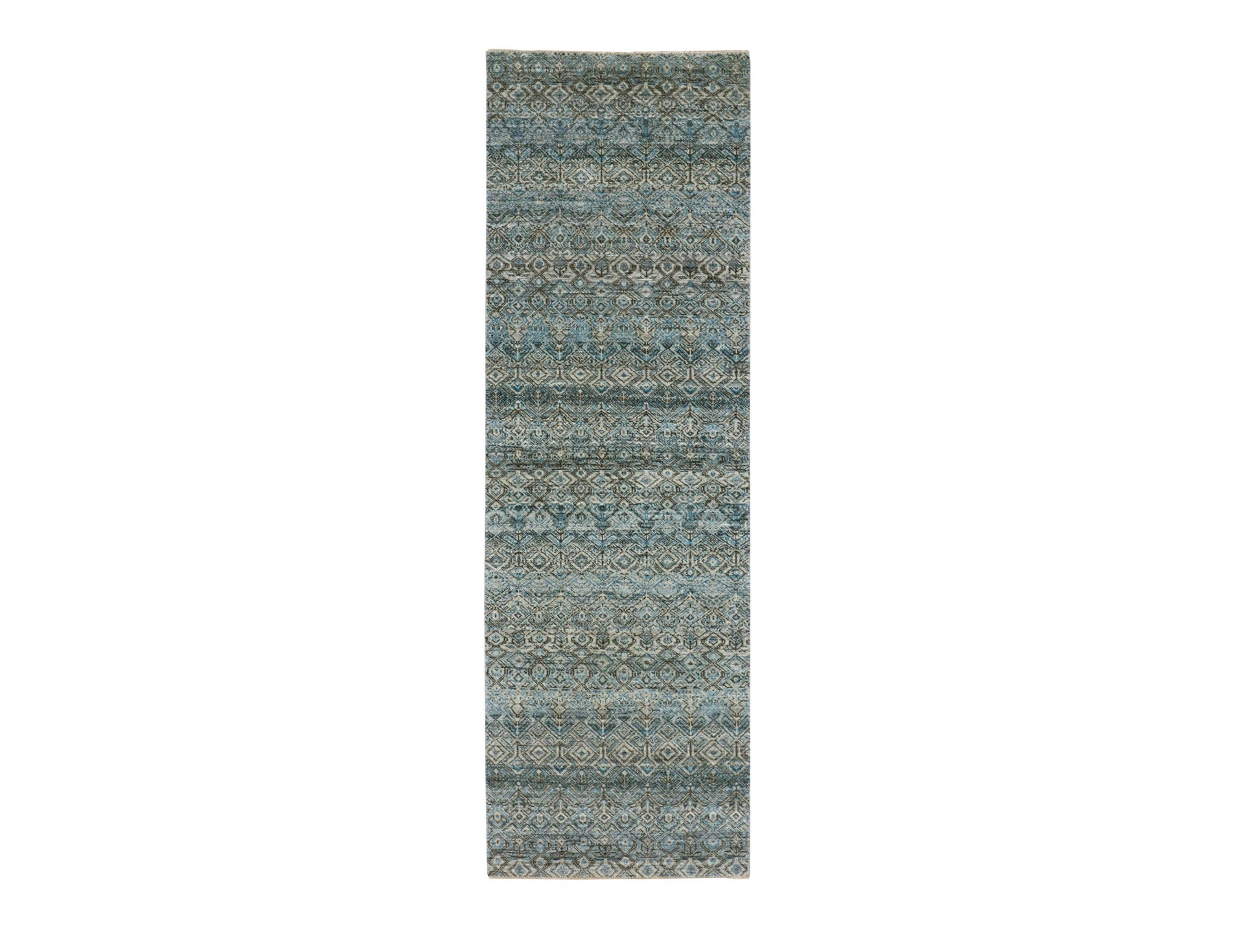 Modern / Contemporary hand-knotted wool runner in Blue, 2'6" x 8'0", SKU O076009