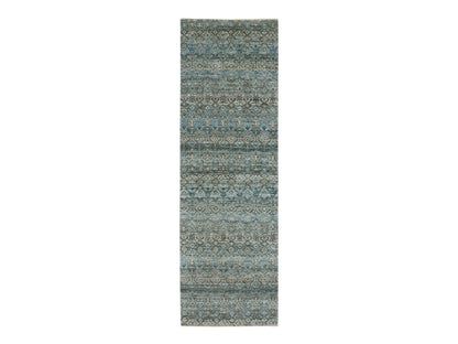 Modern / Contemporary hand-knotted wool runner in Blue, 2'6" x 8'0", SKU O076009