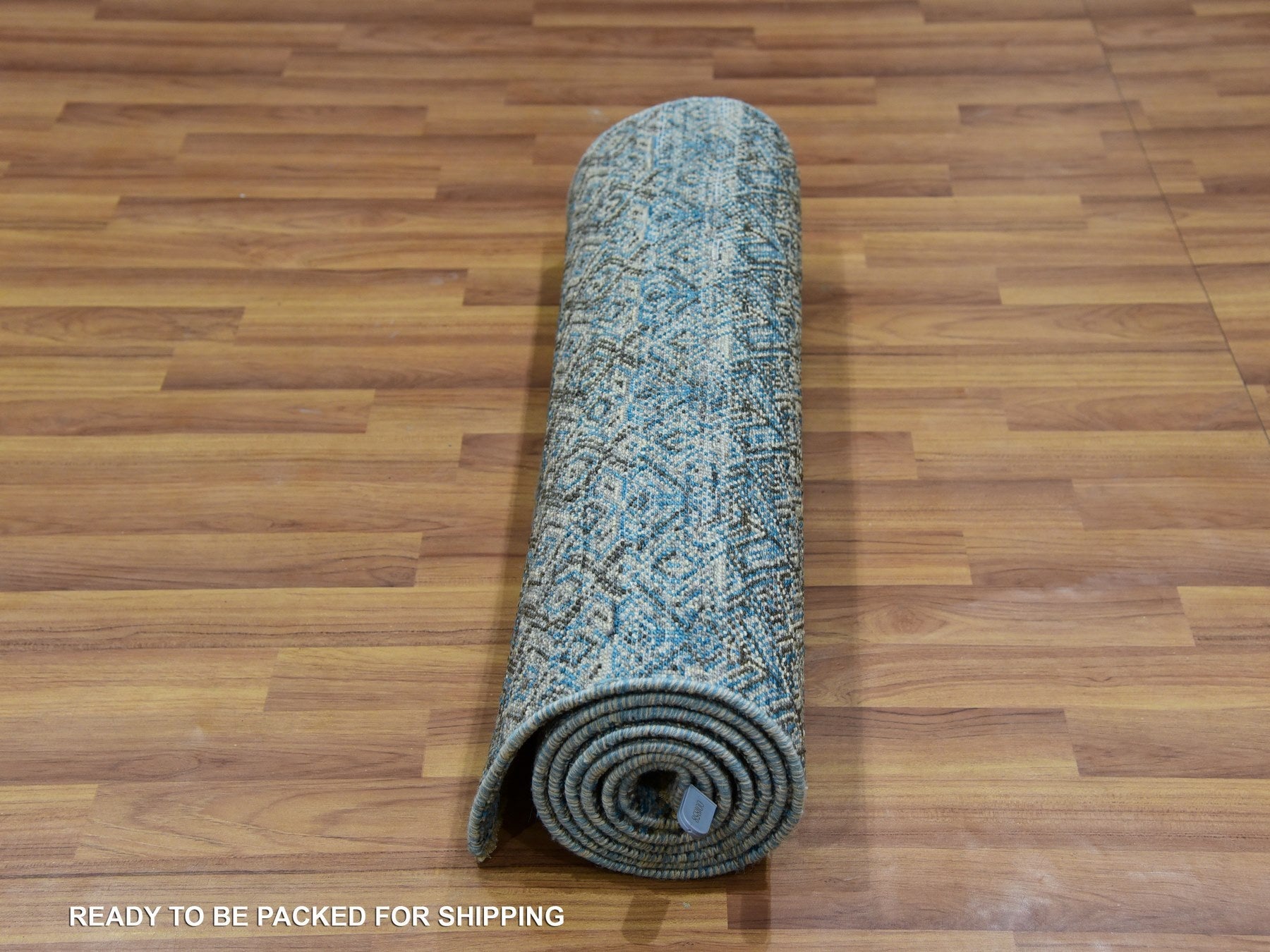Modern / Contemporary hand-knotted wool runner in Blue, 2'6" x 8'0", SKU O076009