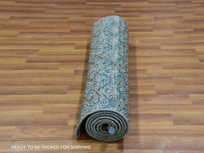 Modern / Contemporary hand-knotted wool runner in Blue, 2'6" x 8'0", SKU O076009