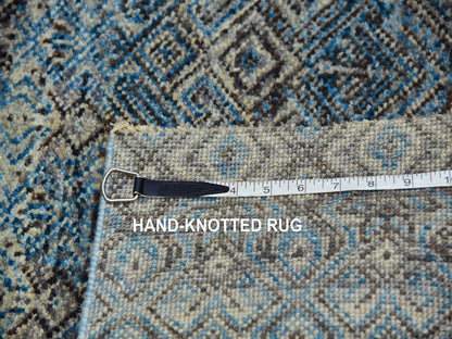 Modern / Contemporary hand-knotted wool runner in Blue, 2'6" x 8'0", SKU O076009