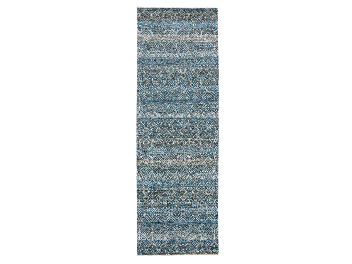 Modern / Contemporary hand-knotted wool runner in Blue, 2'8" x 8'1", SKU O076014