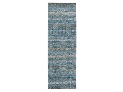 Modern / Contemporary hand-knotted wool runner in Blue, 2'8" x 8'1", SKU O076014