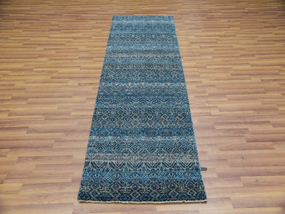 Modern / Contemporary hand-knotted wool runner in Blue, 2'8" x 8'1", SKU O076014