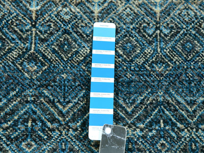 Modern / Contemporary hand-knotted wool runner in Blue, 2'8" x 8'1", SKU O076014