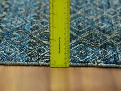 Modern / Contemporary hand-knotted wool runner in Blue, 2'8" x 8'1", SKU O076014