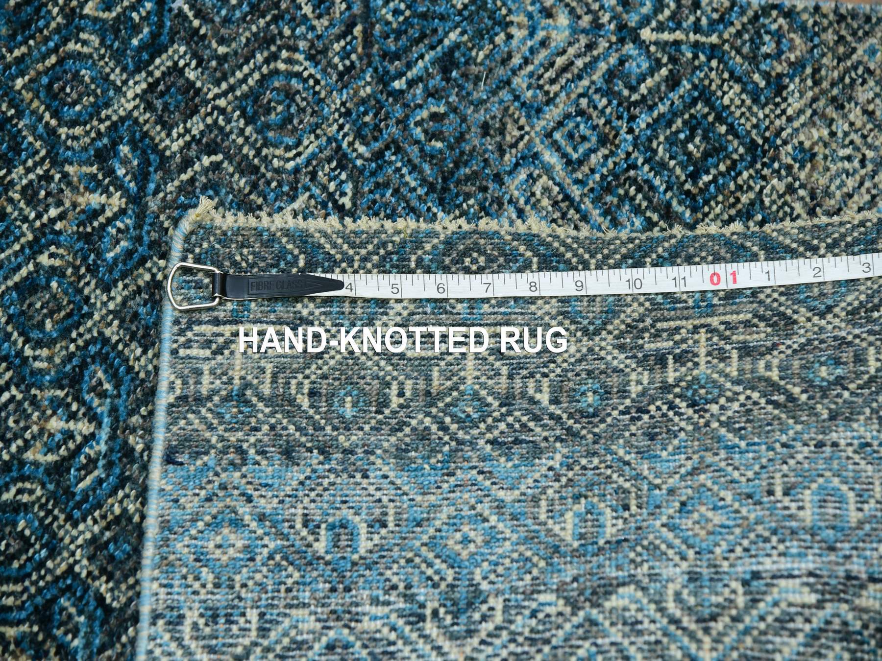 Modern / Contemporary hand-knotted wool runner in Blue, 2'8" x 8'1", SKU O076014