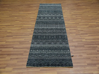 Grey 2'7" x 8'0" Modern / Contemporary Hand knotted Wool Rug - Sku: O076020