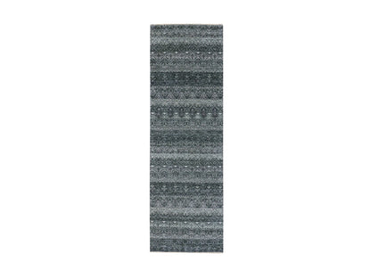 Grey 2'7" x 8'0" Modern / Contemporary Hand knotted Wool Rug - Sku: O076021
