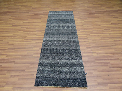 Grey 2'7" x 8'0" Modern / Contemporary Hand knotted Wool Rug - Sku: O076021