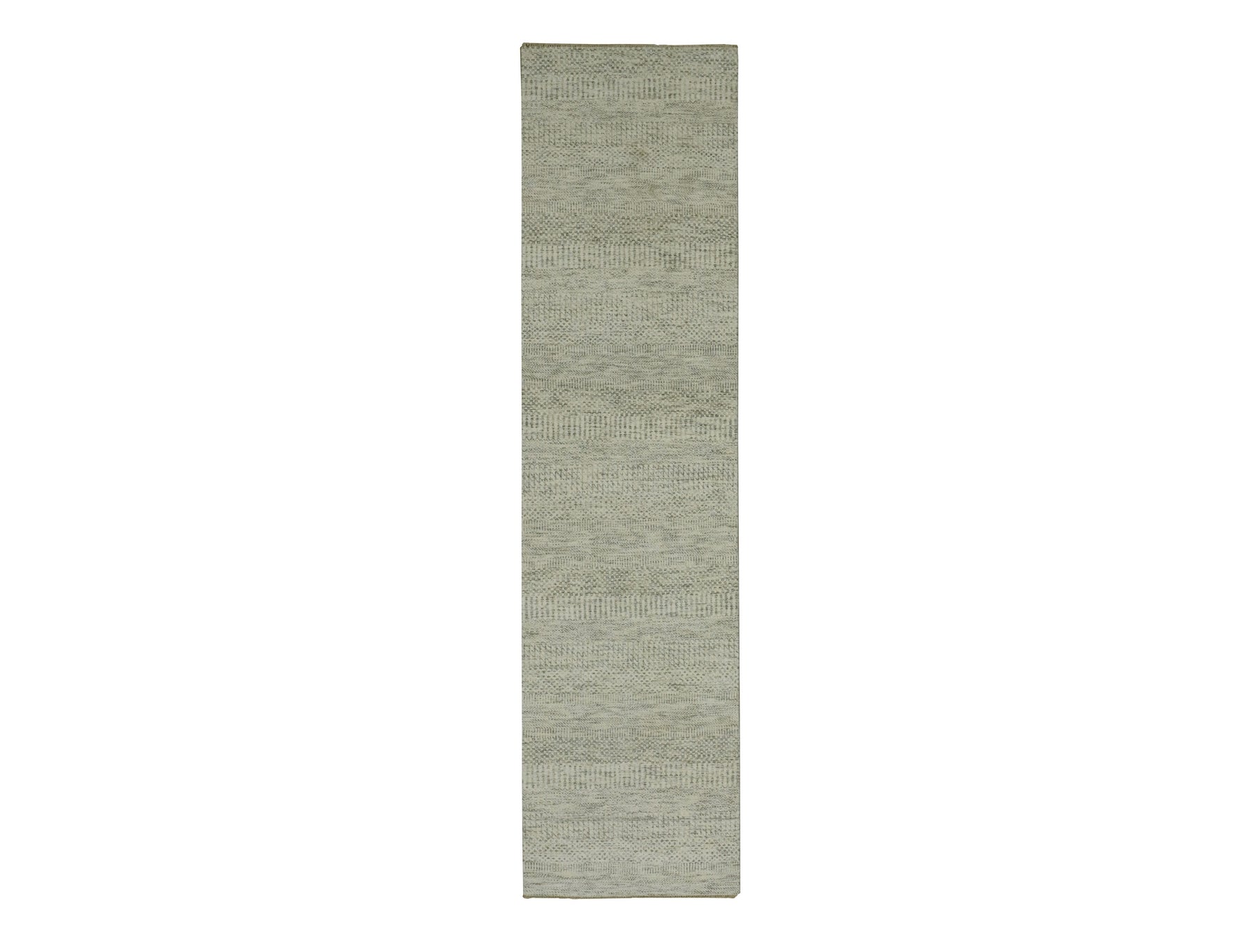 Ivory 2'7" x 10'1" Modern / Contemporary Hand knotted Wool Rug - Sku: O076027