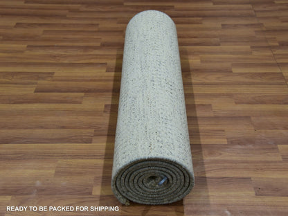 Ivory 2'7" x 10'1" Modern and Contemporary Hand knotted Wool Rug - Sku: O076027