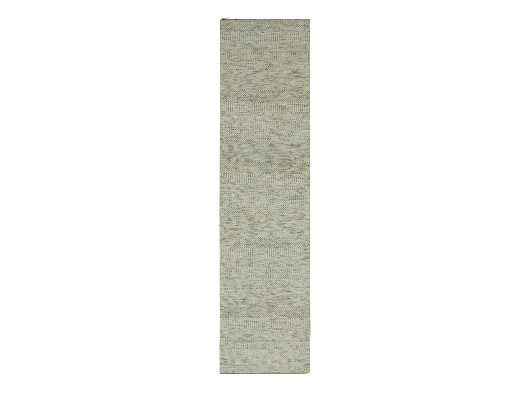 Ivory 2'6" x 10'1" Modern / Contemporary Hand knotted Wool Rug - Sku: O076028