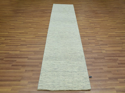 Modern / Contemporary hand-knotted wool runner in Ivory, 2'6" x 10'1", SKU O076028