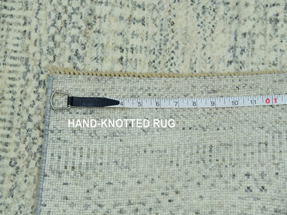 Ivory 2'6" x 10'1" Modern and Contemporary Hand knotted Wool Rug - Sku: O076028