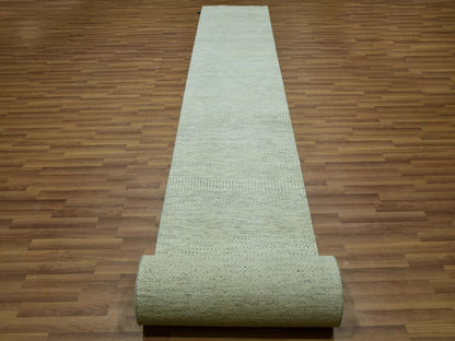 Ivory 2'6" x 29'9" Modern and Contemporary Hand knotted Wool Rug - Sku: O076030