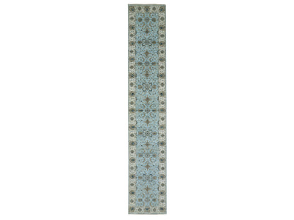 Agra Oushak / Peshawar hand-knotted wool runner in Blue, 2'6" x 14'0", SKU O076033